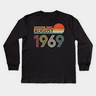 Vintage Awesome Since August 1969 Shirt 51st Birthday Gift Kids Long Sleeve T-Shirt